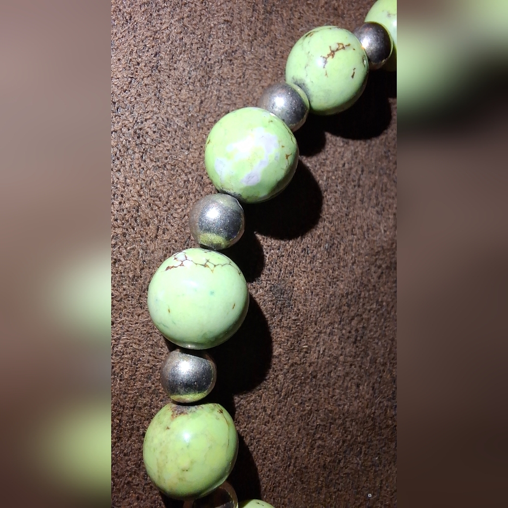 Lemon Chrysophase Beaded Silvertone Bracelet Lobster Clasp